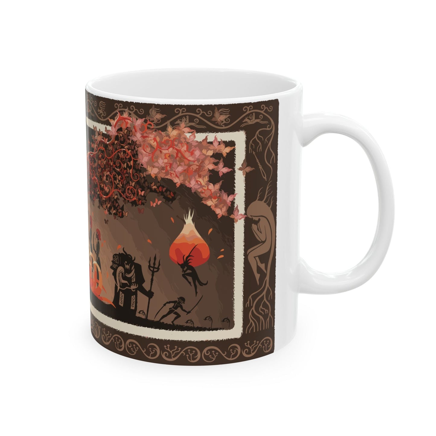 Image number 5 of a Mug featuring Malenia, Goddess of Rot from Elden Ring, adorned with a haunting design that captures her duality as a graceful warrior and a harbinger of decay, showcasing her flowing scarlet hair, intricate armor, and the crimson aura of the Scarlet Rot, perfect for fans of her tragic yet powerful legacy in the Lands Between.