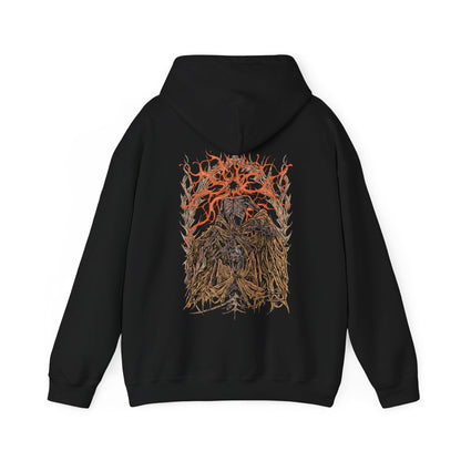 Image 4 of a Hooded Sweatshirt featuring Midra, Lord of Frenzied Flame, from Elden Ring, with a fiery and chaotic design that captures the overwhelming power and madness of the Frenzied Flame. The artwork highlights Midra’s intense gaze, engulfed in searing flames, and the ominous mark of the Three Fingers, embodying the devastating force of chaos. Perfect for fans who embrace the darker, unrestrained paths of the Lands Between.