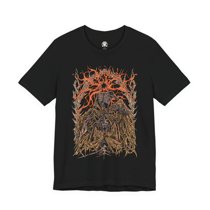 Image 4 of a T-shirt featuring Midra, Lord of Frenzied Flame, from Elden Ring, with a fiery and chaotic design that captures the overwhelming power and madness of the Frenzied Flame. The artwork highlights Midra’s intense gaze, engulfed in searing flames, and the ominous mark of the Three Fingers, embodying the devastating force of chaos. Perfect for fans who embrace the darker, unrestrained paths of the Lands Between.