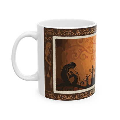 Image number 4 of a Mug featuring Miquella, the Kind from Elden Ring, with an elegant design that reflects his gentle and compassionate nature, as well as his tragic fate. The artwork highlights his serene expression, flowing golden hair, and ethereal presence, perfect for fans who appreciate his quest for a better world and the sorrowful tale of his eternal slumber in the Lands Between.