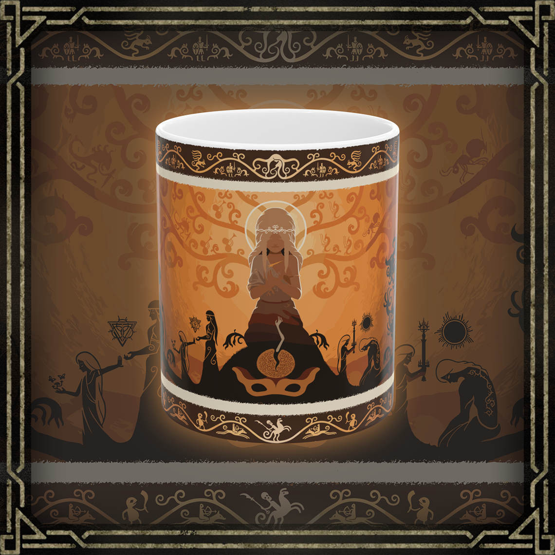 Thumbnail of a Mug featuring Miquella, the Kind from Elden Ring, with an elegant design that reflects his gentle and compassionate nature, as well as his tragic fate. The artwork highlights his serene expression, flowing golden hair, and ethereal presence, perfect for fans who appreciate his quest for a better world and the sorrowful tale of his eternal slumber in the Lands Between.