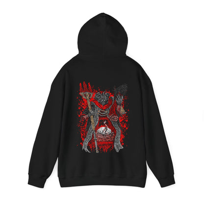 Image number 4 of a Hooded Sweatshirt featuring Mohg, Lord of Blood from Elden Ring, displaying his dark, blood-soaked figure and menacing aura, ideal for fans drawn to the sinister lore of the Blood Dynasty and the powerful demigod of the Lands Between.