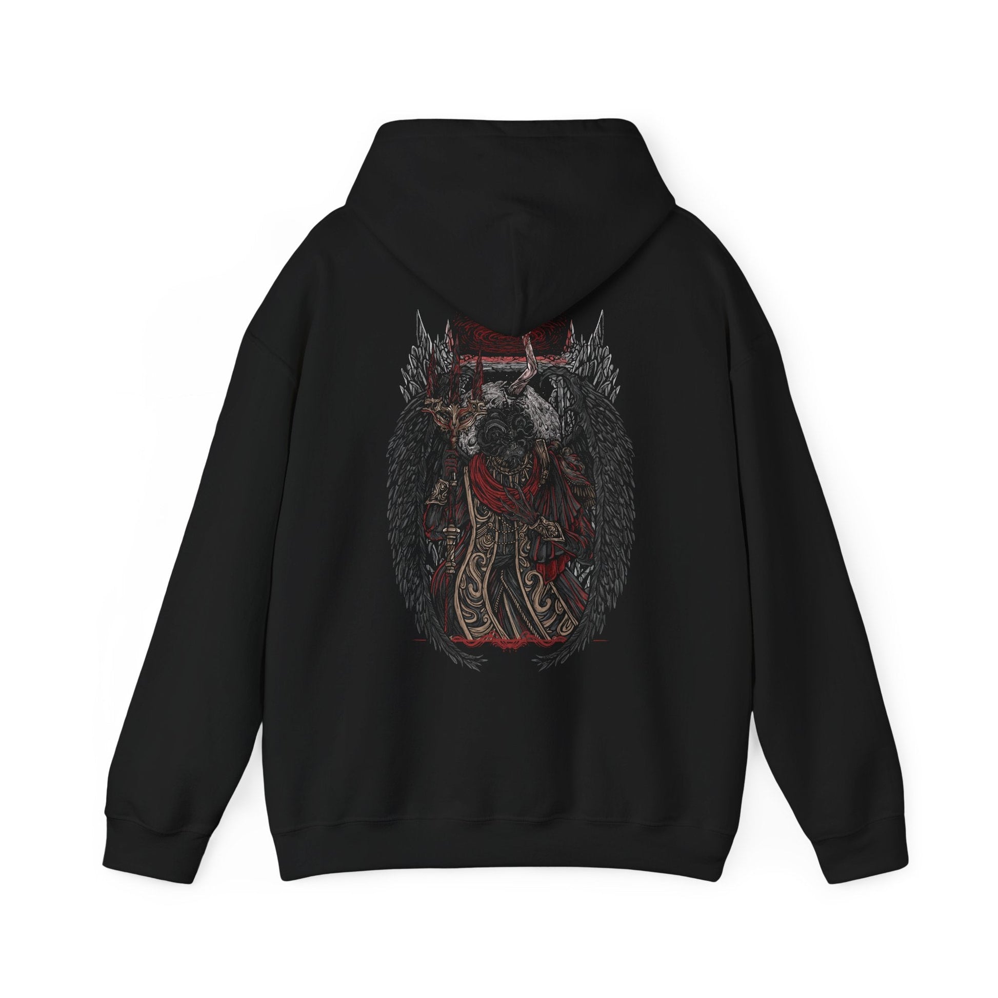 Image 5 of a Hooded Sweatshirt featuring Mohg, Lord of Blood from Elden Ring, displaying his dark, blood-soaked figure and menacing aura, ideal for fans drawn to the sinister lore of the Blood Dynasty and the powerful demigod of the Lands Between.