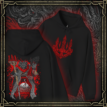 Thumbnail of a Hooded Sweatshirt featuring Mohg, Lord of Blood from Elden Ring, displaying his dark, blood-soaked figure and menacing aura, ideal for fans drawn to the sinister lore of the Blood Dynasty and the powerful demigod of the Lands Between.