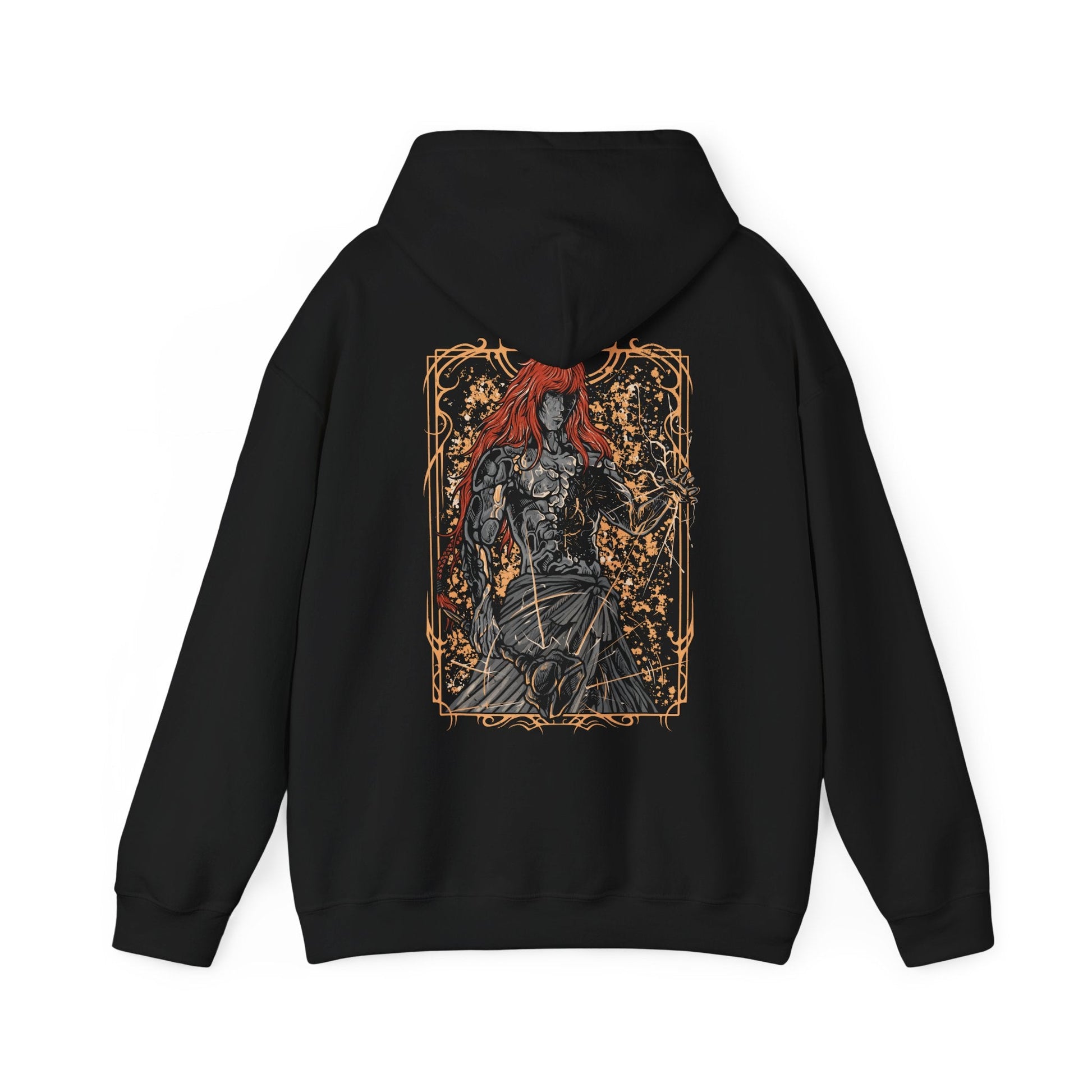 Image 5 of a Hooded Sweatshirt featuring Radagon of the Golden Order from Elden Ring, the mysterious figure whose soul is forever intertwined with Queen Marika’s. As the living embodiment of the Golden Order, he seeks perfection through divine law and sacrifice. This design honors his brilliant yet fractured nature—a god torn between devotion, duty, and the weight of eternity.