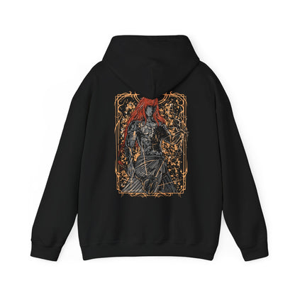 Image 5 of a Hooded Sweatshirt featuring Radagon of the Golden Order from Elden Ring, the mysterious figure whose soul is forever intertwined with Queen Marika’s. As the living embodiment of the Golden Order, he seeks perfection through divine law and sacrifice. This design honors his brilliant yet fractured nature—a god torn between devotion, duty, and the weight of eternity.