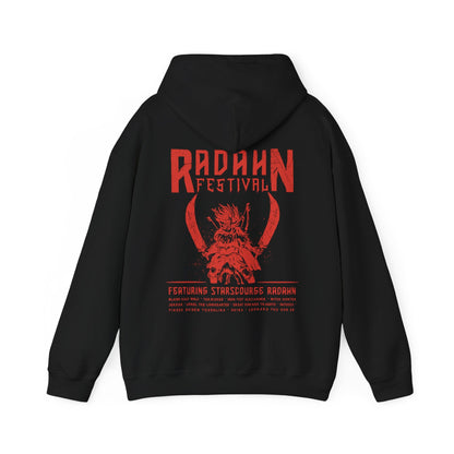 Image 4 of a Hooded Sweatshirt featuring the iconic Radahn Festival from Elden Ring in a rock concert style, celebrating General Radahn’s legendary showdown with fierce warriors, perfect for fans who love the epic scale and energy of this unforgettable battle in the Lands Between.