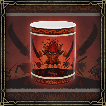 Thumbnail of a Mug featuring the Radahn Festival from Elden Ring, capturing the grandeur and chaos of the legendary event held in honor of General Radahn. The design showcases the massive scale of the festival, with warriors clashing under a blood-red sky, paying tribute to Radahn’s immense strength and his tragic fall. Perfect for fans who celebrate the fierce spectacle and the epic legacy of one of the greatest heroes of the Lands Between.