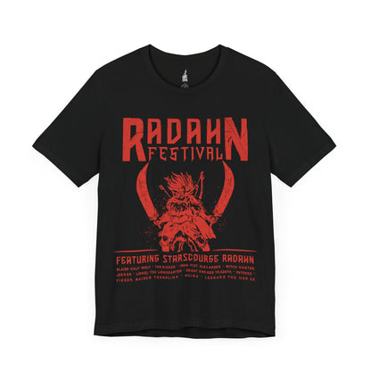 Image number 3 of a Black T-shirt featuring the iconic Radahn Festival from Elden Ring in a rock concert style, celebrating General Radahn’s legendary showdown with fierce warriors, perfect for fans who love the epic scale and energy of this unforgettable battle in the Lands Between.