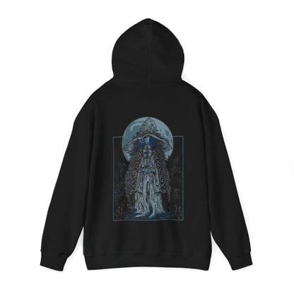 Image number 4 of a Hooded Sweatshirt featuring Ranni the Witch from Elden Ring in a grim design, capturing her mysterious, ethereal presence and connection to the moon, perfect for fans who are drawn to her dark allure and complex questline in the Lands Between.