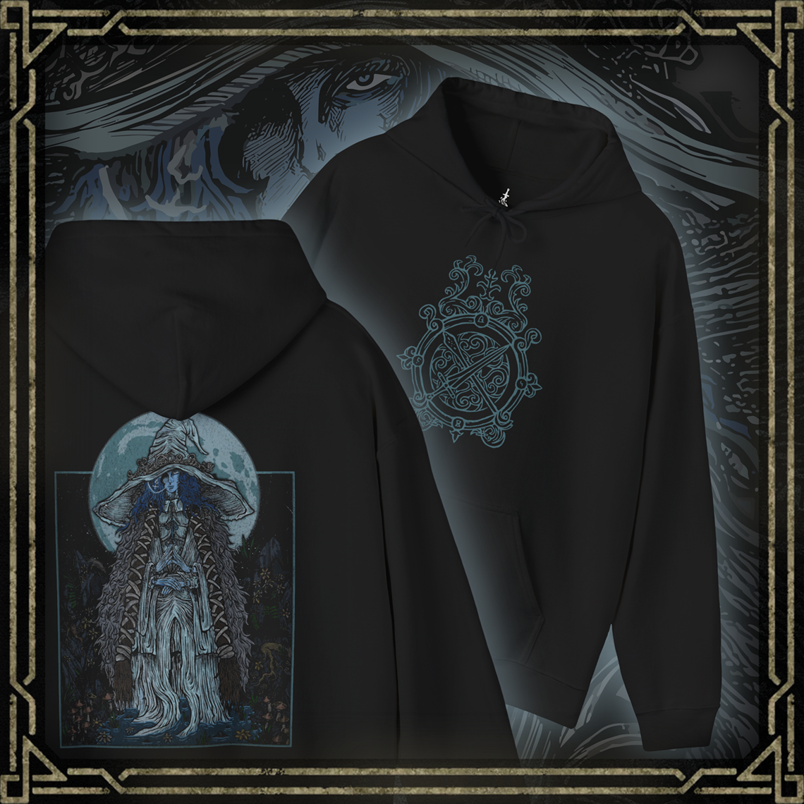 Thumbnail of a Hooded Sweatshirt featuring Ranni the Witch from Elden Ring in a grim design, capturing her mysterious, ethereal presence and connection to the moon, perfect for fans who are drawn to her dark allure and complex questline in the Lands Between.