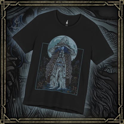 Thumbnail of a T-shirt featuring Ranni the Witch from Elden Ring in a grim design, capturing her mysterious, ethereal presence and connection to the moon, perfect for fans who are drawn to her dark allure and complex questline in the Lands Between.