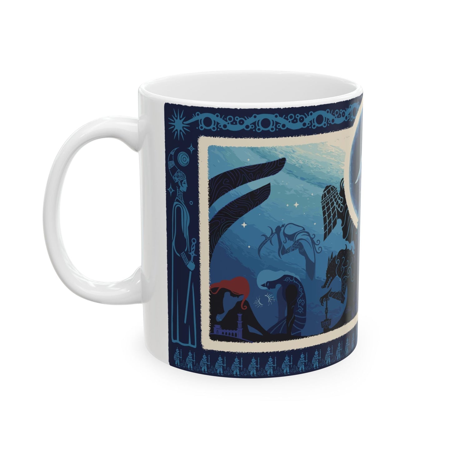 Image number 4 of a Mug featuring Ranni the Witch from Elden Ring, with a mystical design that highlights her enigmatic and powerful presence. The artwork showcases her striking blue hair, moonlit eyes, and the ethereal aura of the Night of the Black Moon, symbolizing her role in the shaping of destiny. Ideal for fans who admire Ranni’s cunning, her pursuit of freedom, and her pivotal role in the fate of the Lands Between.