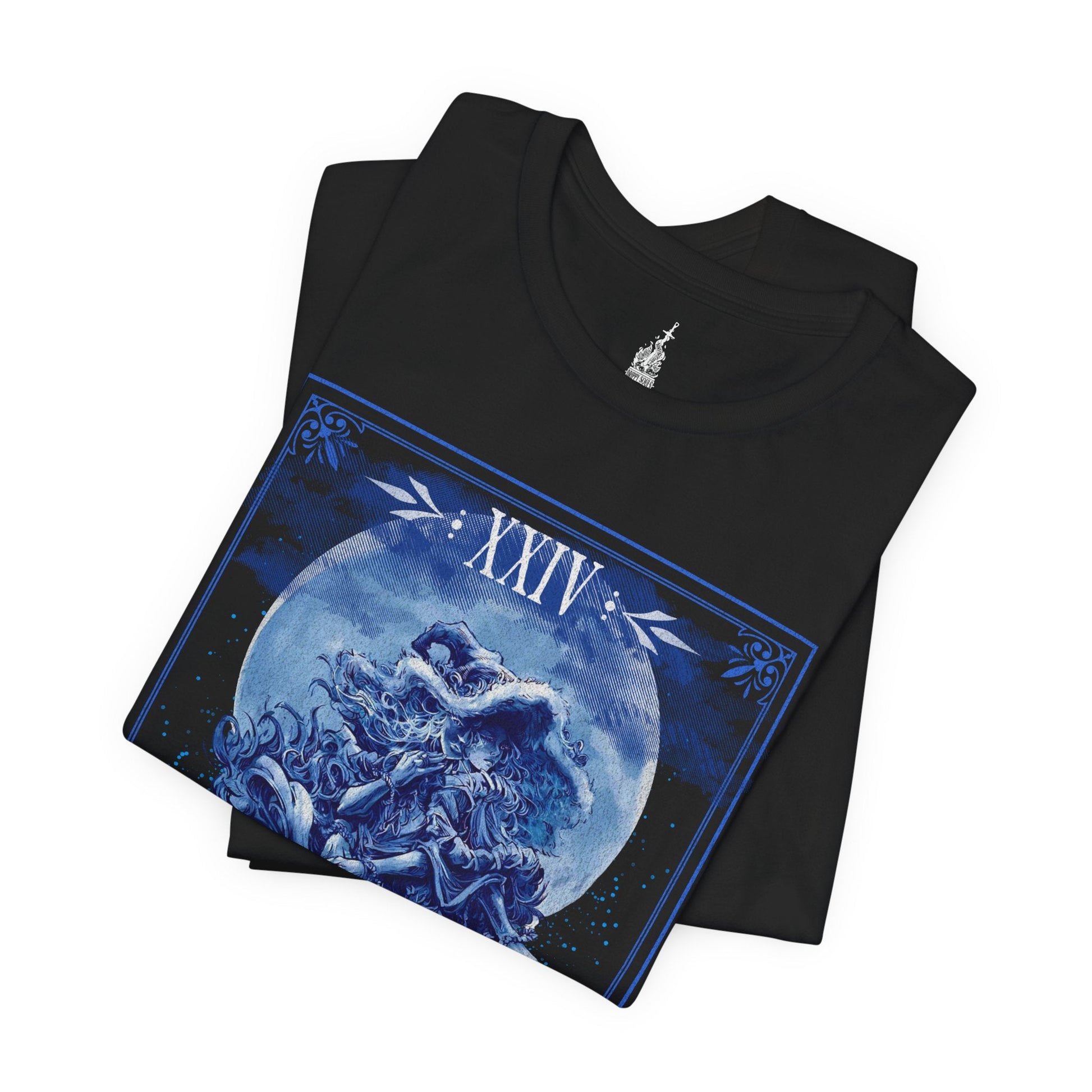 Folded T-shirt featuring Ranni the Witch from Elden Ring, showcasing her mystical appearance and enigmatic role, perfect for fans captivated by her otherworldly charm and intricate story in the Lands Between.