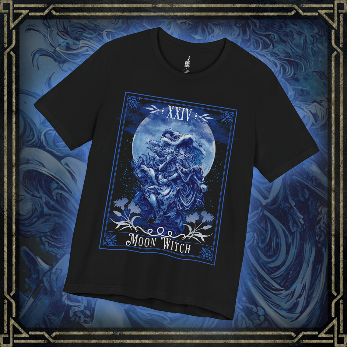 Thumbnail of a T-shirt featuring Ranni the Witch from Elden Ring, showcasing her mystical appearance and enigmatic role, perfect for fans captivated by her otherworldly charm and intricate story in the Lands Between.