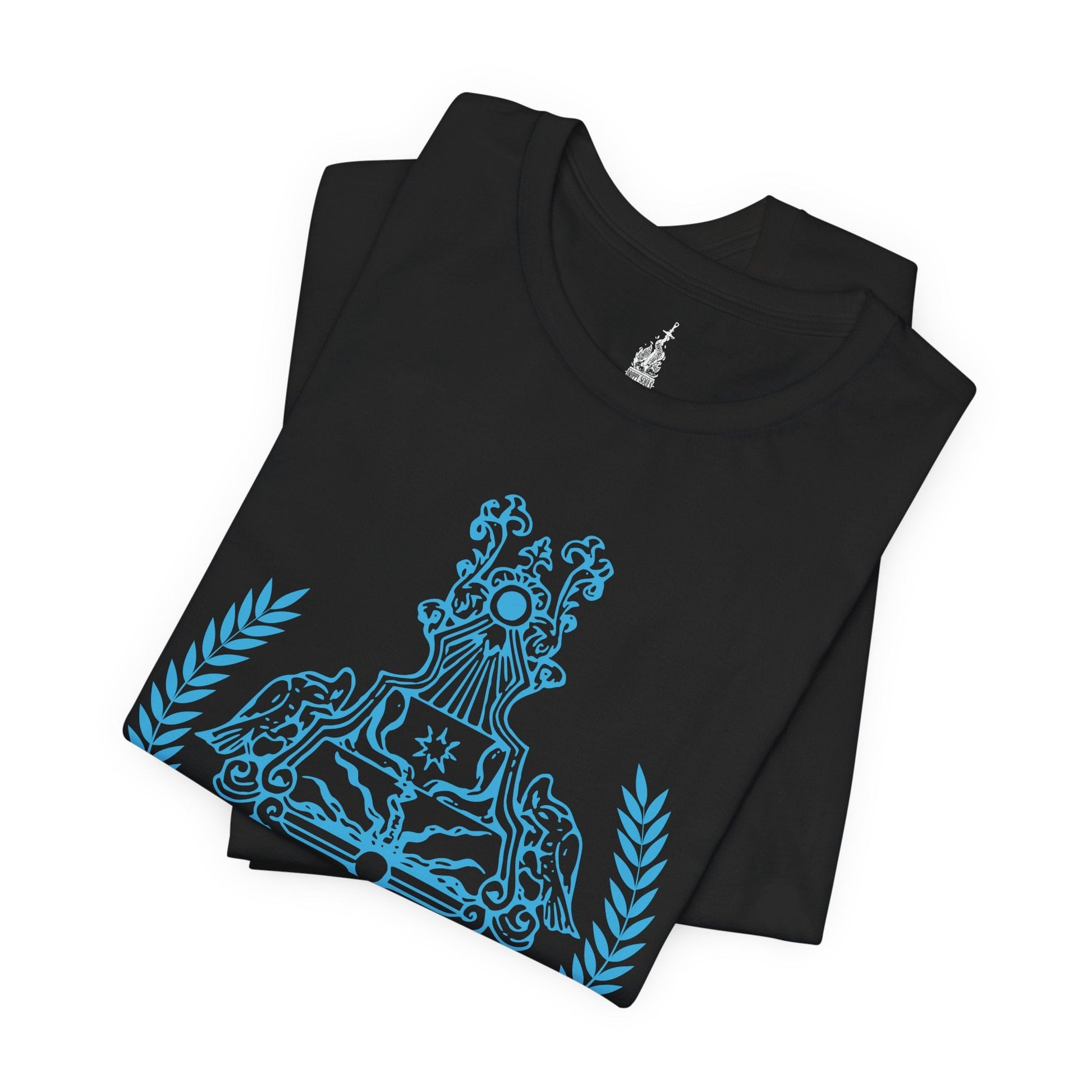 Folded T-shirt featuring the sigil of Raya Lucaria Academy from Elden Ring, symbolizing the prestigious institution of sorcery in the Lands Between, ideal for fans drawn to the mysteries and magical lore of the academy.