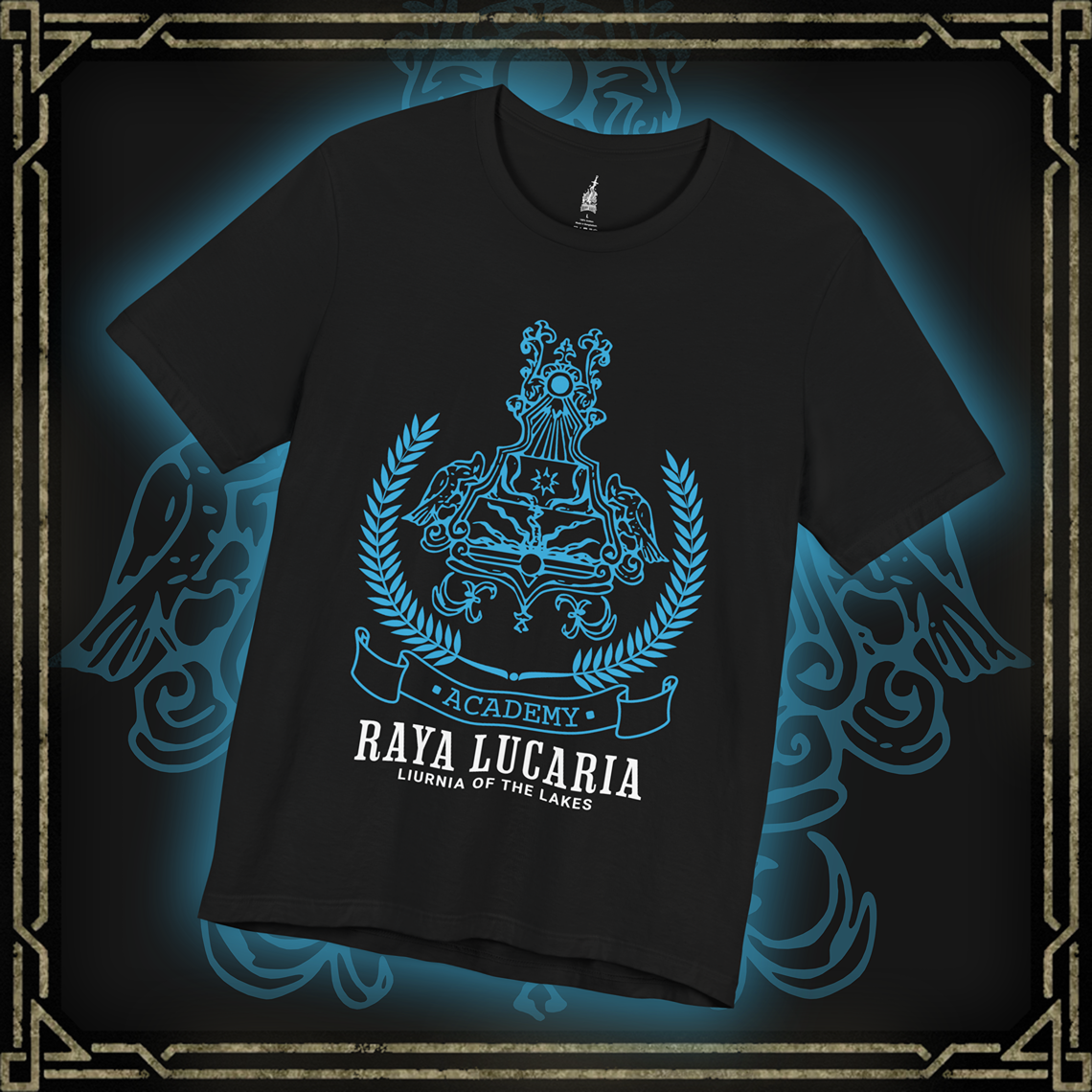 Thumbnail of a T-shirt featuring the sigil of Raya Lucaria Academy from Elden Ring, symbolizing the prestigious institution of sorcery in the Lands Between, ideal for fans drawn to the mysteries and magical lore of the academy.