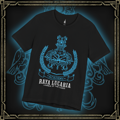 Thumbnail of a T-shirt featuring the sigil of Raya Lucaria Academy from Elden Ring, symbolizing the prestigious institution of sorcery in the Lands Between, ideal for fans drawn to the mysteries and magical lore of the academy.