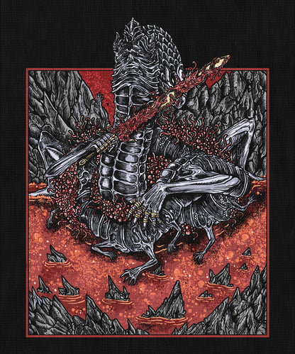 Concept Art of Elden Ring Rykard Lord of Blasphemy Grim. In Elden Ring, Rykard was a Shardbearer who embraced blasphemy to overthrow the Erdtree. He allowed himself to be devoured by the God-Devouring Serpent, fusing into a monstrous abomination. Rykard’s rebellion fuels the Volcano Manor, where strength and defiance reign over divine law.