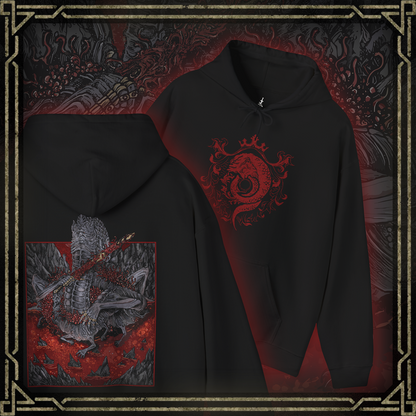 Thumbnail of a Hooded Sweatshirt featuring Rykard, Lord of Blasphemy from Elden Ring in a grim design, highlighting his terrifying appearance and connection to serpentine power, perfect for fans who admire his dark legacy and role as a fearsome boss in the Lands Between.