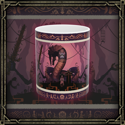 Thumbnail of a Mug featuring Rykard, Lord of Blasphemy from Elden Ring, with a dark and twisted design that reflects his fall from grace and his devotion to forbidden power. The artwork highlights his grotesque serpent form, his regal yet corrupted armor, and the eerie aura of the Blasphemous Serpent God, making it a perfect tribute for fans who are drawn to his dark, rebellious nature and tragic ambition in the Lands Between.