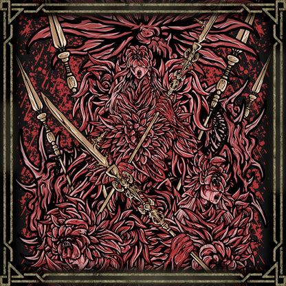 Concept Art of Everdark Balancers. The Everdark Balancers transform the once-pale Salvation's Standard-Bearers into blood-covered horrors. Their white floral armor becomes stained crimson as their movements grow more frantic and aggressive. The final stage of the encounter reveals a gigantic worm-like creature covered with the corpses of the Balancers, turning the battlefield into a grotesque manifestation of the Everdark's power.