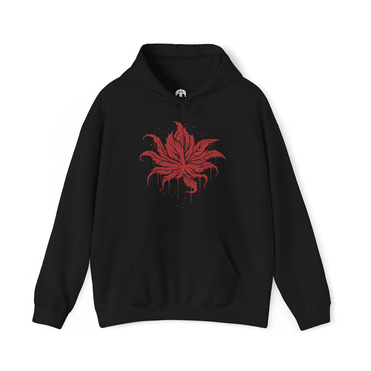 Image 4 of a Hooded Sweatshirt of the Everdark Balancers from Elden Ring Nightreign, showing the crimson-stained Salvation's Standard-Bearers gathered around their enormous worm-like final form. Blood covers the battlefield while pale floral armor, heroic weapons, and twisted wing-like shapes emerge from the darkness. The dramatic composition emphasizes the grotesque transformation, Everdark corruption, and terrifying scale of the Nightlord encounter.
