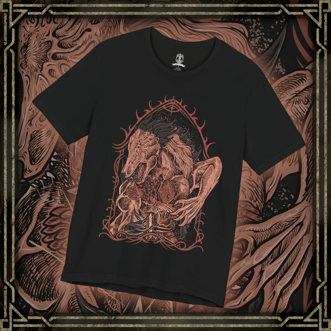 Thumbnail of a T-shirt design of Executor from Elden Ring Nightreign, a condemned Crucible Knight from the Land of Reeds with a body fused to fragments of armor, standing beneath a darkened sky in Limveld. He grips a cursed katana as faint arcane energy pulses along its blade, capturing a relentless duelist who lives for one-on-one combat and savors every battle.