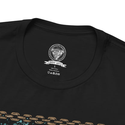 Folded T-Shirt design of Exodia the Forbidden One from Yu-Gi-Oh!, standing amid a storm of ancient magical energy with all five forbidden pieces united. Exodia's massive demonic form towers over a shattered battlefield as golden symbols and mystical power surround him. The design captures the legendary instant-win condition, forbidden power, and overwhelming presence of one of the most iconic monsters in the Yu-Gi-Oh! universe.