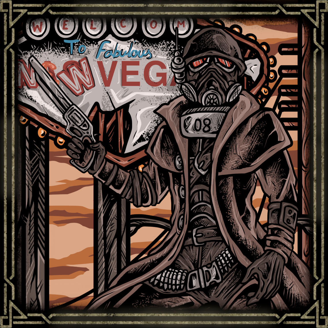Artwork of Fallout New Vegas NCR Ranger. The NCR Veteran Ranger is one of the most iconic symbols of Fallout: New Vegas. Serving the New California Republic, these elite soldiers patrol the harsh Mojave Wasteland clad in legendary black combat armor and gas masks. Their unmatched marksmanship, discipline, and unwavering resolve have made them fan-favorite protectors of the wasteland.