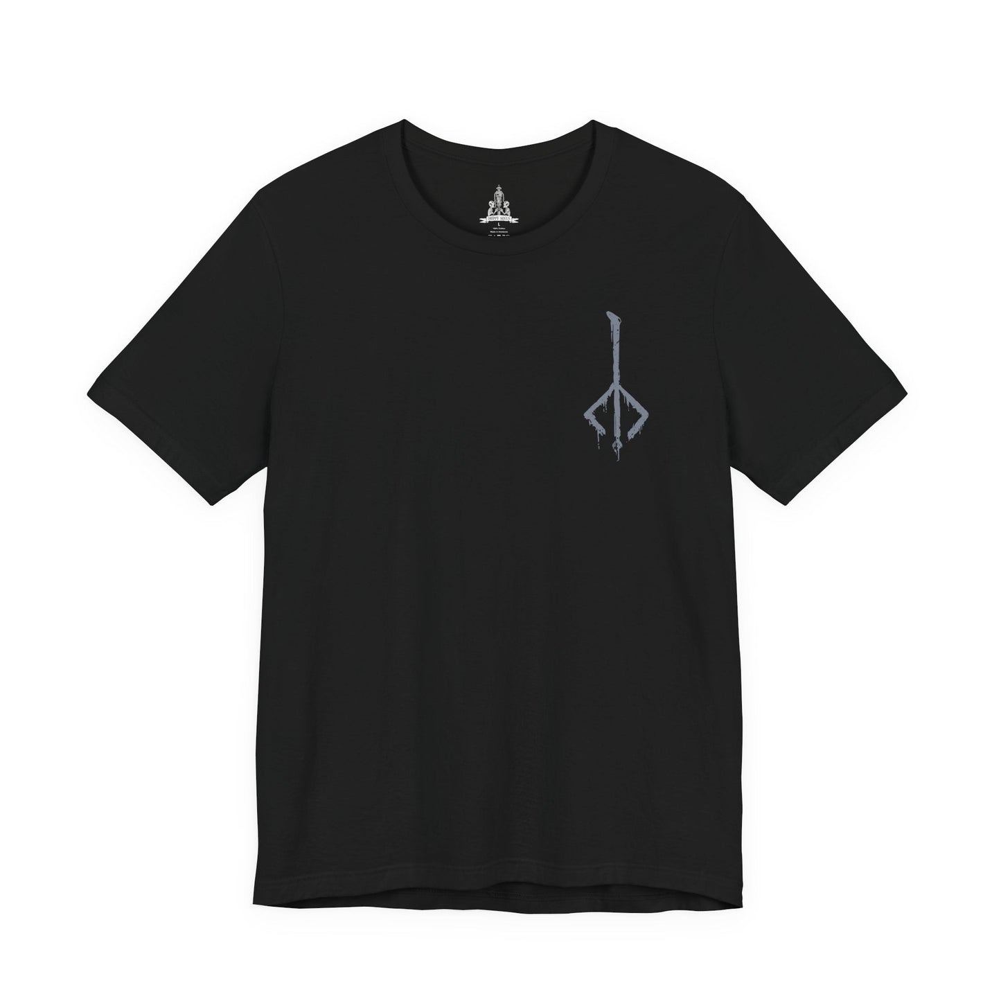 Image 4 of a T-shirt featuring Father Gascoigne from Bloodborne, the fallen hunter-priest defined by his relentless fighting style and tragic slide into beastly madness. Draped in worn cleric robes and armed with his signature hunter’s axe and blunderbuss, he embodies the fragile boundary between humanity and monstrosity.