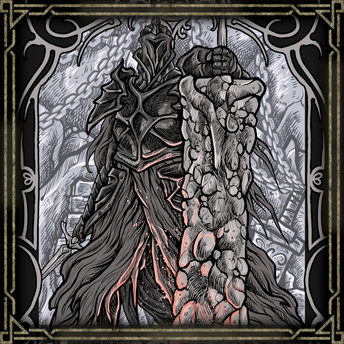Wallpaper of Fume Knight. Known as Raime, the Fume Knight guards the depths of Brume Tower, consumed by bitterness and corrupted strength. Wielding dual weapons and empowered by dark flames, he tests players with precise, punishing attacks. His story reflects betrayal and exile, embodying Dark Souls II’s themes of fallen honor and corrupted loyalty.