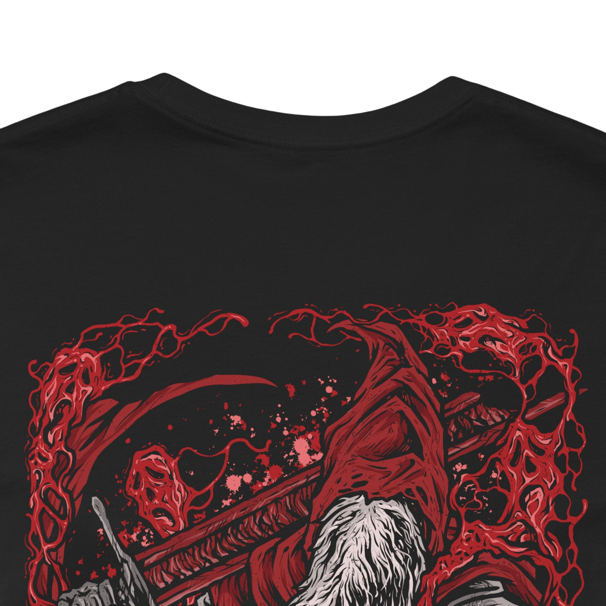 Image 7 of a T-Shirt artwork depicting Gael in his final boss form from Dark Souls III, lunging across a ruined battlefield with his massive greatsword as his torn red cloak whips through the air. Dark Soul energy and crimson lightning surround his armored body beneath a blood-red sky filled with drifting ash. The design emphasizes his feral transformation, tragic purpose, and apocalyptic final battle.