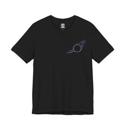 Image 4 of a T-shirt artwork depicting Gale practicing powerful spellcraft beneath a starlit sky while Tara the tressym hovers nearby with her feathered wings spread. Ancient spell circles glow across the ground as arcane light reflects off Gale’s robes. This design reflects the wizard’s mastery of magic, his scholarly curiosity, and the quiet companionship of his ever-watchful feline familiar.