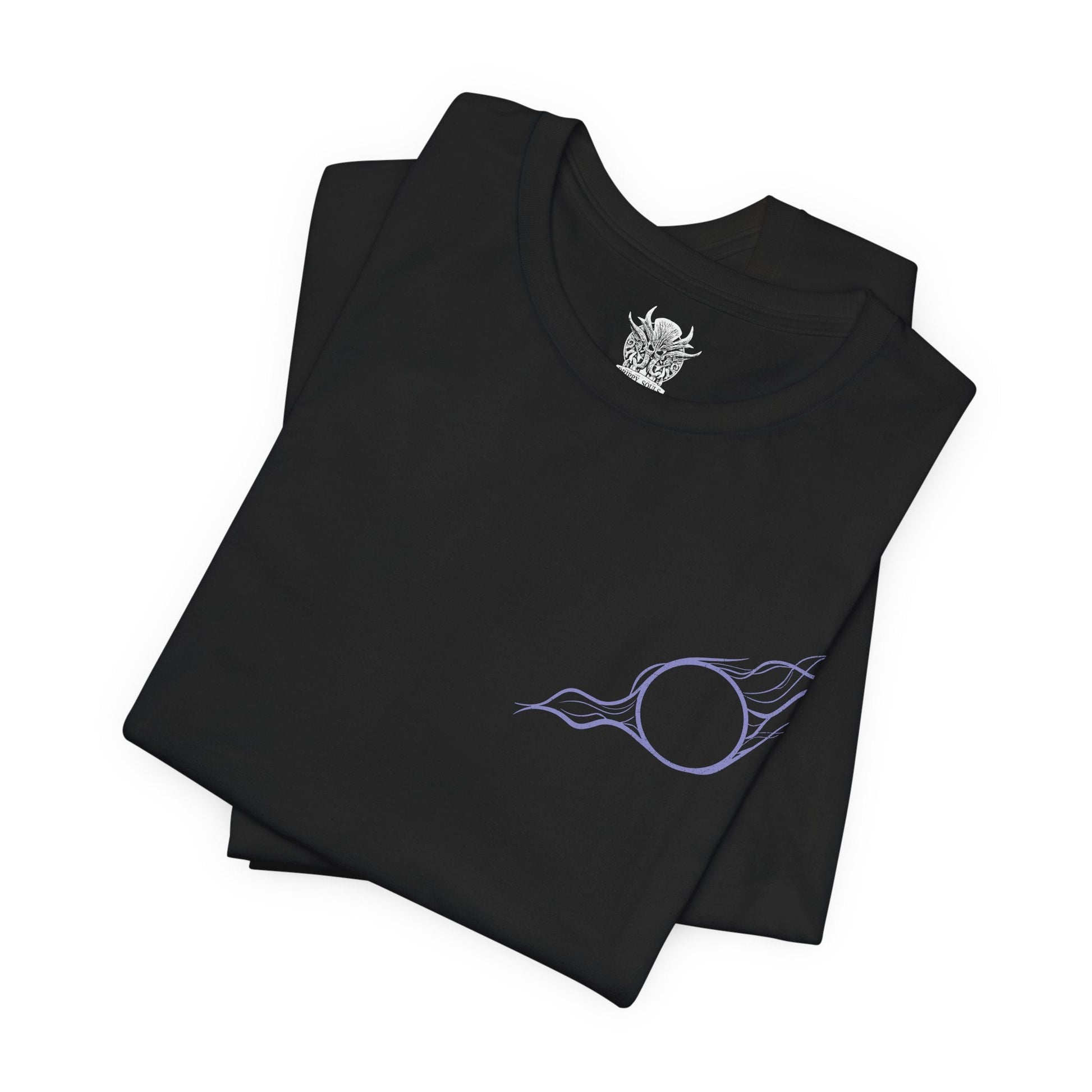 Image 6 of a T-shirt artwork depicting Gale practicing powerful spellcraft beneath a starlit sky while Tara the tressym hovers nearby with her feathered wings spread. Ancient spell circles glow across the ground as arcane light reflects off Gale’s robes. This design reflects the wizard’s mastery of magic, his scholarly curiosity, and the quiet companionship of his ever-watchful feline familiar.