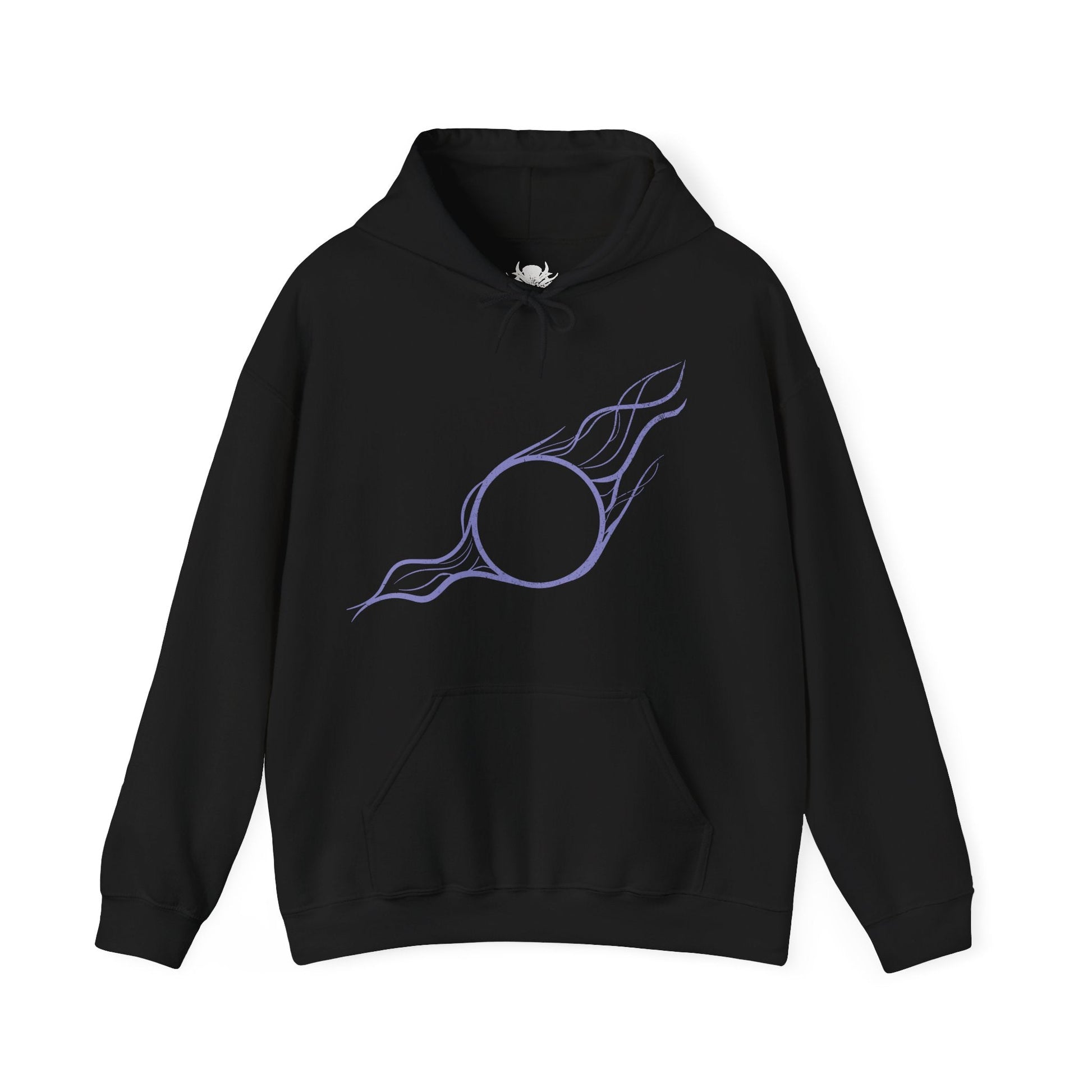 Image 4 of a Hooded Sweatshirt illustration of Gale and Tara framed by swirling magical energy and floating spellbooks, with the wizard channeling the Weave through glowing sigils while the winged tressym observes from his shoulder. The composition emphasizes friendship, arcane brilliance, and the whimsical yet powerful bond between mage and companion in the world of Baldur’s Gate 3.