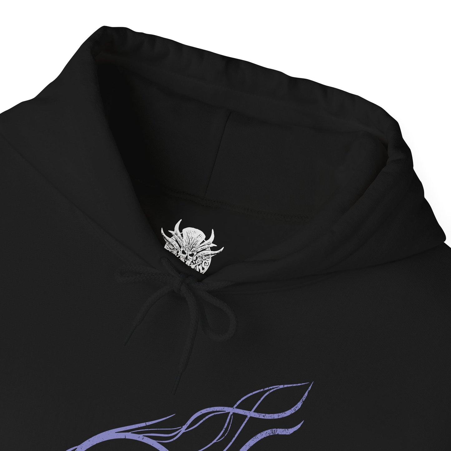 Folded Hooded Sweatshirt illustration of Gale and Tara framed by swirling magical energy and floating spellbooks, with the wizard channeling the Weave through glowing sigils while the winged tressym observes from his shoulder. The composition emphasizes friendship, arcane brilliance, and the whimsical yet powerful bond between mage and companion in the world of Baldur’s Gate 3.