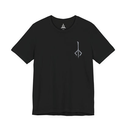 Image 4 of a T-shirt artwork depicting Gehrman rising from his wheelchair in the Hunter’s Dream, revealing his deadly speed and hidden strength as the Burial Blade unfolds. White blossoms scatter across the garden while the moon glows ominously overhead. This design reflects the sorrow of a man trapped between mercy and duty, forced to end hunts while longing for release from an unending cycle.