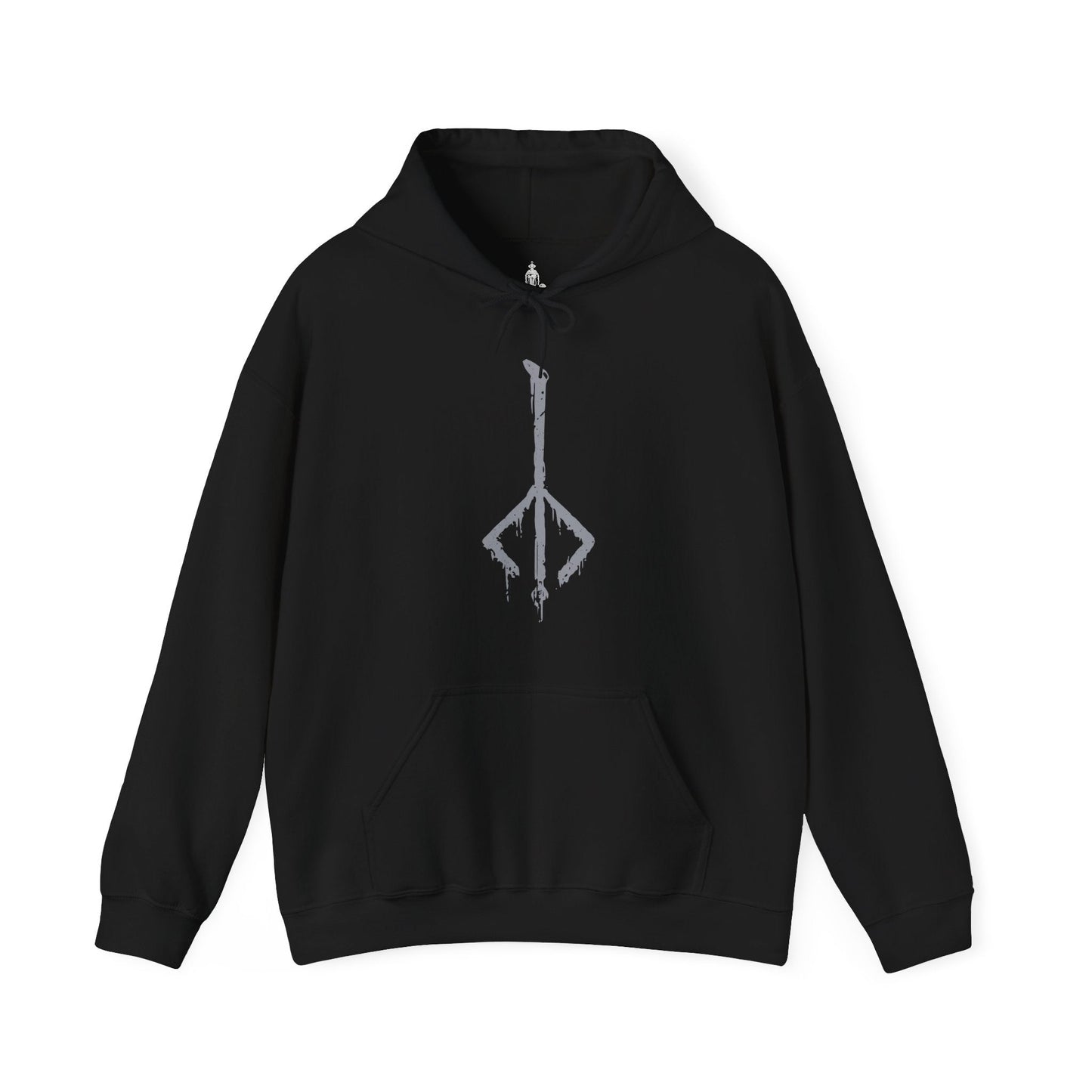 Image 4 of a Hooded Sweatshirt of Gehrman wielding the Burial Blade amid drifting petals in the Hunter’s Dream, his weathered face heavy with regret. The glowing moon hangs above twisted roots and crumbling stone, symbolizing the Moon Presence’s control over his fate. This design emphasizes the origin of the Hunt, Gehrman’s suffering, and the grim beauty of Bloodborne’s eternal nightmare.