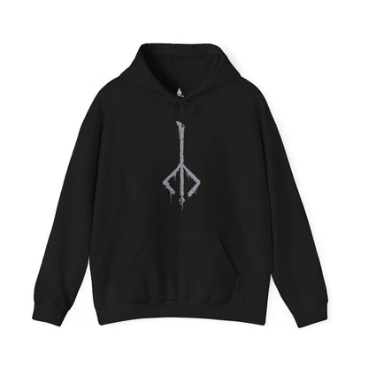 Image 4 of a Hooded Sweatshirt of Gehrman wielding the Burial Blade amid drifting petals in the Hunter’s Dream, his weathered face heavy with regret. The glowing moon hangs above twisted roots and crumbling stone, symbolizing the Moon Presence’s control over his fate. This design emphasizes the origin of the Hunt, Gehrman’s suffering, and the grim beauty of Bloodborne’s eternal nightmare.