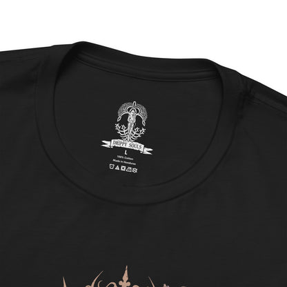 Folded T-shirt featuring Godrick the Grafted from Elden Ring, the grotesque demigod of Stormveil Castle. Known for grafting countless limbs onto his body to fuel his strength, Godrick embodies ambition twisted into monstrosity. This design captures his terrifying form, symbolizing his hunger for power and his legacy as one of the first shardbearers.