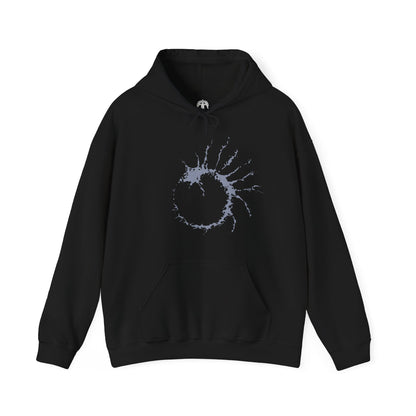 Image 4 of a Hooded Sweatshirt featuring Godwyn the Golden entwined with deathroot as Fia stands beside him in solemn reverence. Once the beloved son of Queen Marika, Godwyn’s assassination shattered the Golden Order, while Fia’s devotion transforms his death into purpose. This design reflects the tragic origins of Deathblight, the Prince of Death, and the quiet resolve to create a new ending for the world.