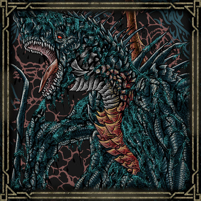 Concept Art of Gogmazios the Halberd Dragon. Gogmazios embodies the destructive relationship between humans and monsters in the Monster Hunter universe. Drawn to war and industry, it thrives on chaos, consuming gunpowder and turning it into catastrophic force. Its presence transforms battlefields into infernos, making it a symbol of unchecked devastation and one of the franchise’s most imposing Elder Dragons.