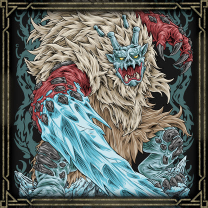 Artwork of Goss Harag the Snow Oni. Goss Harag is a fearsome Fanged Beast that roams the frozen Frost Islands in Monster Hunter Rise. Inspired by the terrifying Namahage of Japanese folklore, this monster can exhale freezing air and create deadly ice blades and crushing frozen weapons around its arms. Its relentless aggression and chilling appearance make it one of the most intimidating inhabitants of the frozen wilderness.