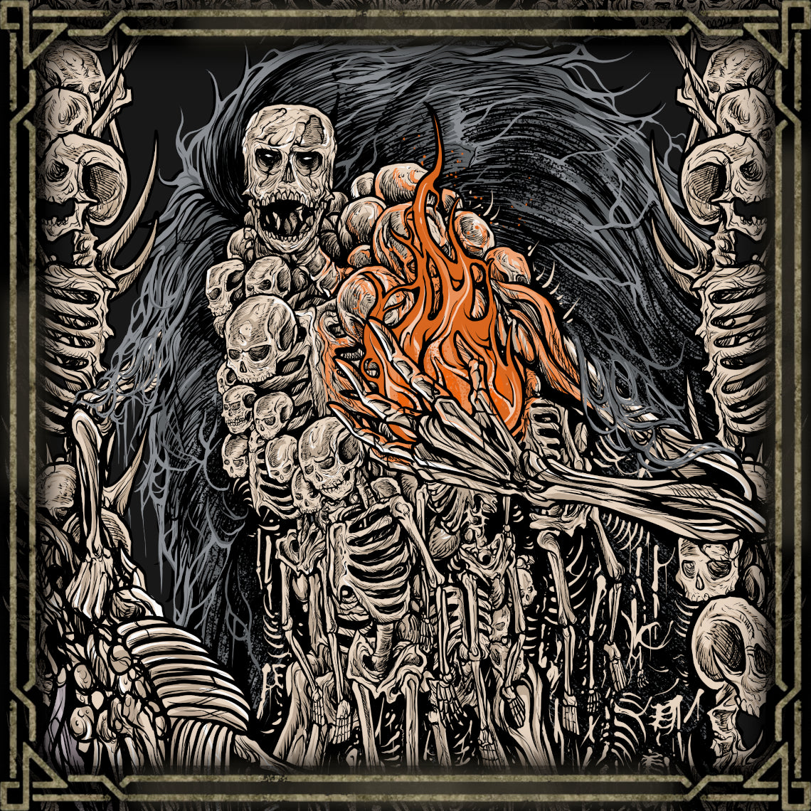 Concept Art of Gravelord Nito. In Dark Souls, Nito is the god of death and the keeper of souls passed on. A Lord Soul bearer, he aided Gwyn in the war against the Everlasting Dragons. Shrouded in darkness and bone, Nito’s eerie silence and necromantic powers make him a haunting force—both revered and feared in the Age of Fire.