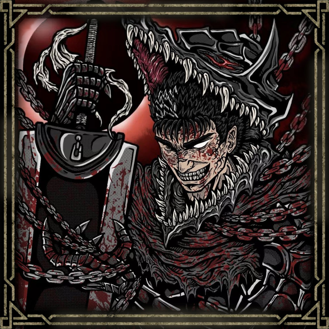 Concept Art of Guts Rage Grim. Guts’ rage is more than vengeance—it’s survival. In a world ruled by demons and fate, his fury becomes a lifeline. It drives him through endless battles and unimaginable torment. Yet this rage threatens to consume him, especially under the influence of the Berserker Armor, where pain and fury blur the line between man and monster.