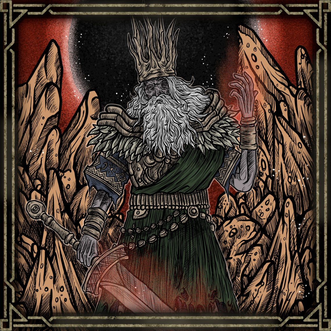 Wallpaper of Gwyn Lord of Cinder Grim. Gwyn, Lord of Cinder, was the god-king who linked the First Flame, ushering in the Age of Fire. Sacrificing himself to prolong the light, Gwyn was consumed by fire and hollowed by time. His tragic fall marks the turning point of the world’s fading cycle.