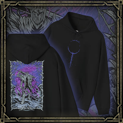 Thumbnail of a Elden Ring Nightreign Hooded Sweatshirt featuring Heolstor the Nightlord, the cursed knight who rose alone from a grave of fallen warriors. Now master of the Night’s Tide, he summons abominations and champions from other worlds to spread darkness across the Lands Between. This design embodies the despair, power, and myth of one of the game’s most fearsome lords.