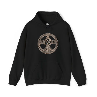 Image 4 of a Hooded Sweatshirt of Hoarah Loux unleashing his primal fury beneath a storm-filled sky, slamming into the ground with enough force to fracture the battlefield around him. His battle-worn body and wild mane emphasize the ferocity of the ancient warrior. The composition highlights strength, brutality, and the return of Godfrey's true warrior nature during the final battle in the Lands Between.