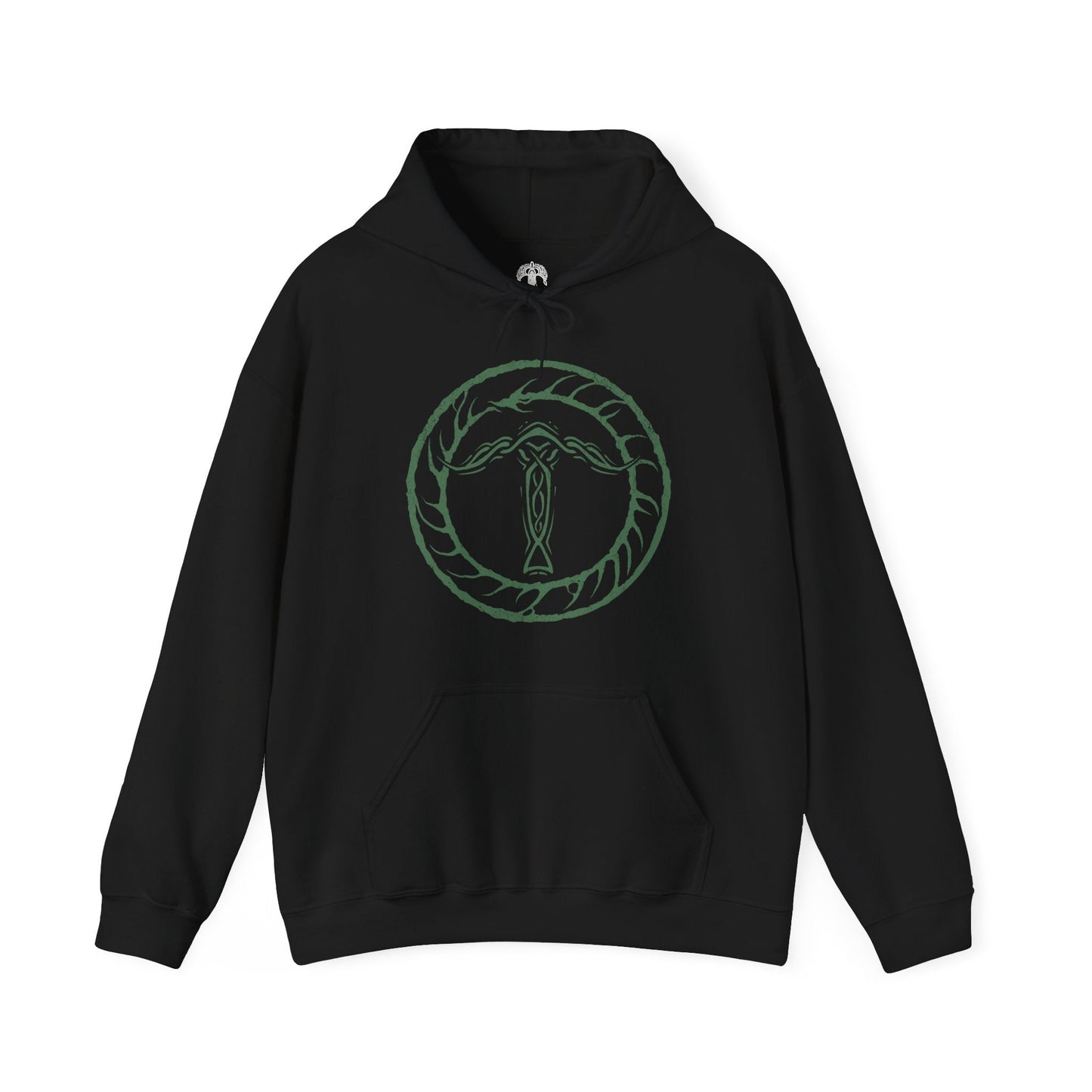 Image 4 of a Hooded Sweatshirt of Ironeye from Elden Ring Nightreign, a spectral archer emerging from deep shadow as the Night’s Tide consumes the lands of Limveld. His bow is raised toward unseen prey while faint necromantic light glows from his undead form beneath a tattered cloak. The design captures a hidden servant of darkness, determined to defeat the Night Lord and secure immortality within the endless night.